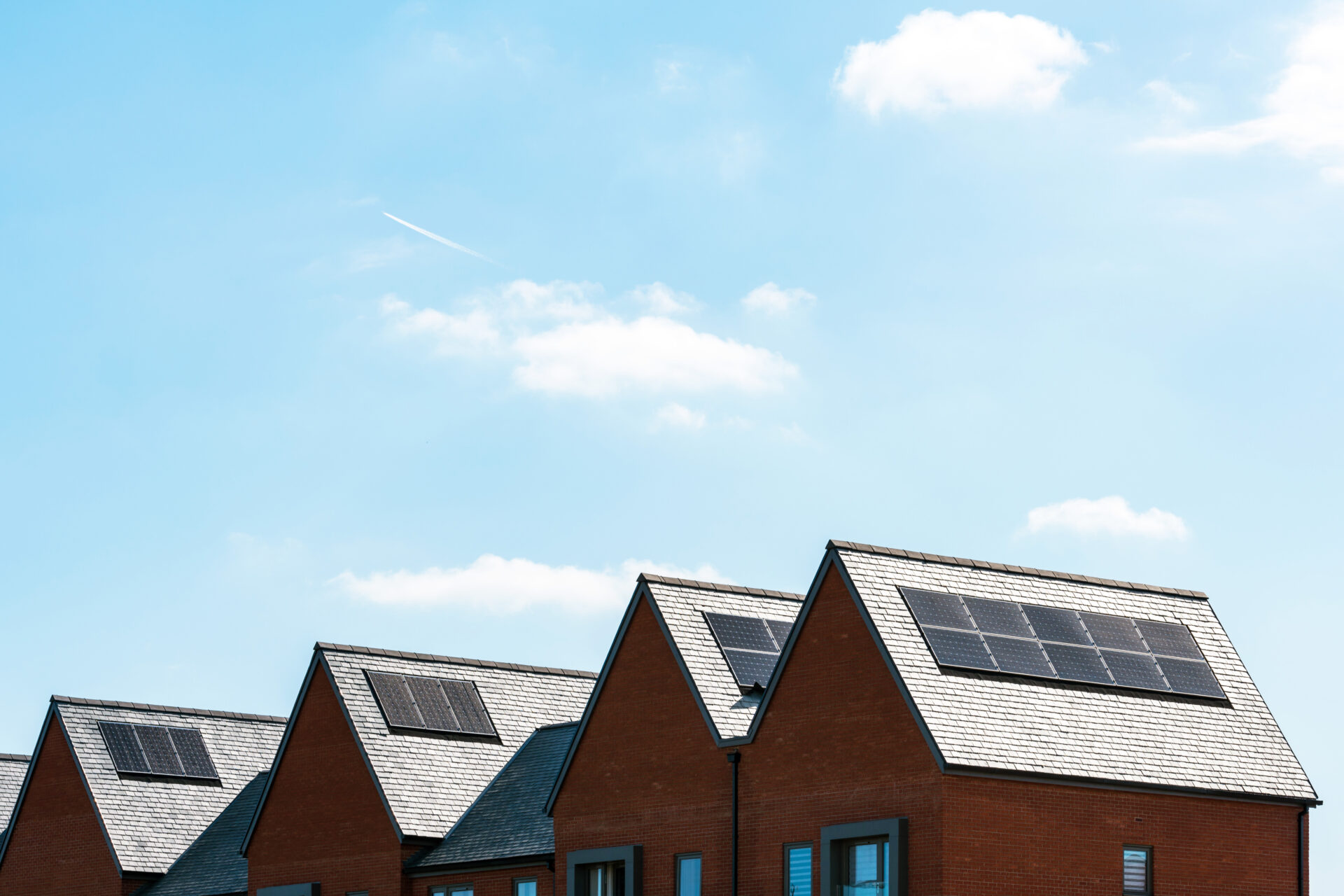 Solar panels on roof of new houses